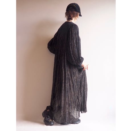70〜80s balloon sleeve metallic gauze maxi dress