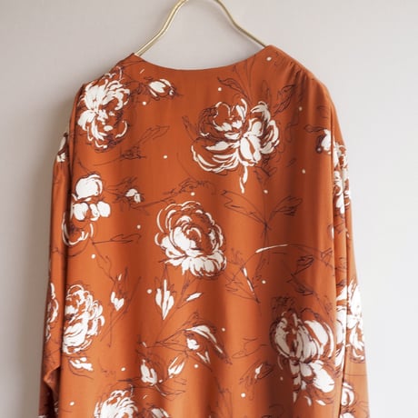 90s terracotta brown floral blouse