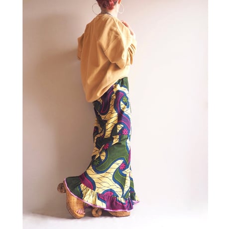 vintage african batik mermaid maxi skirt