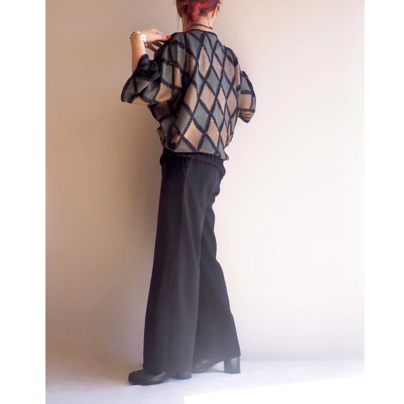 vintage leather × crochet patchwork tops | Nia