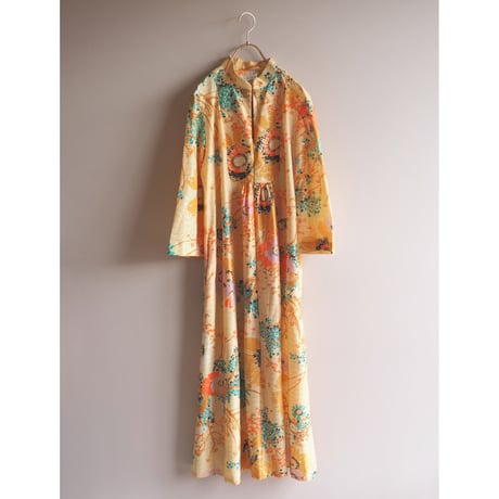 60〜70s "Dela Ann" floral metallic maxi dress
