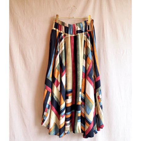 90s abstract mulch color flare skirt