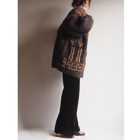 80〜90s fuzzy abstract design cardigan