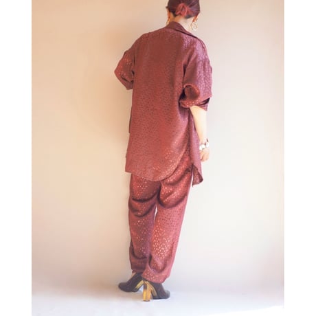 "O.B.MOON" abstract satin blouse & pants set