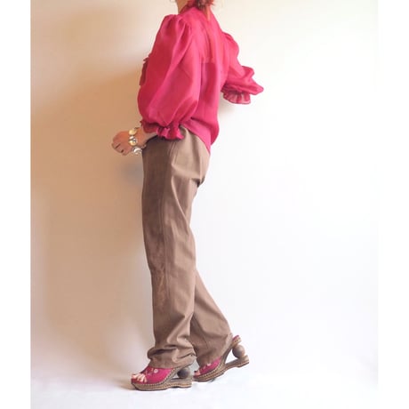 vintage sheer ruffle puff sleeve blouse