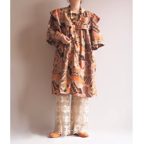 "The African Village" big collar tunic dress (PK×BE)
