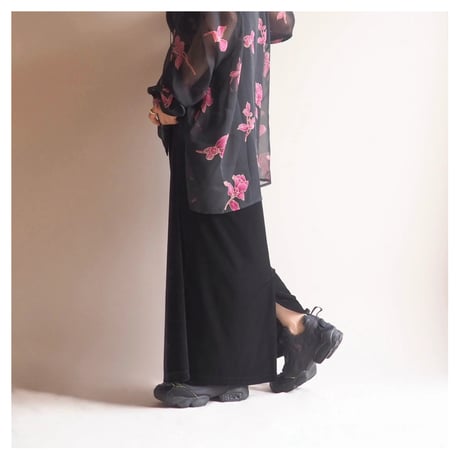 "notations" black velours maxi skirt