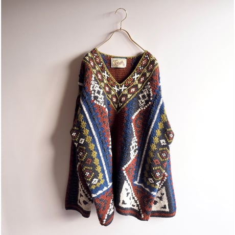 70s wool v-neck oversized design sweater