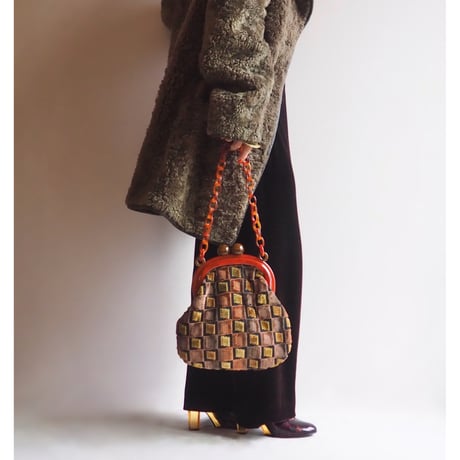 60〜70s lucite chain velvet bag