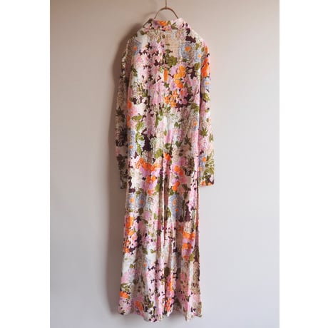 60〜70s "the strollar" floral metallic shirt maxi dress