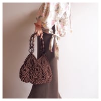 70〜80s wood beads handle granny knit bag