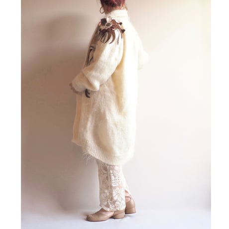 vintage floral design fuzzy long cardigan