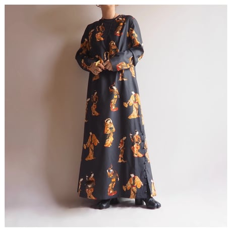 70〜80s geisha print maxi dress