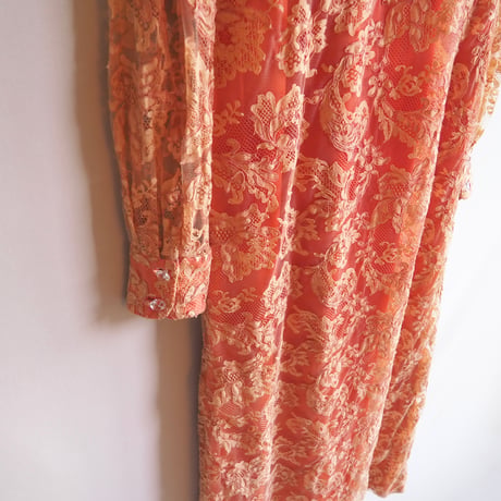 60〜70s coral pink lace maxi dress