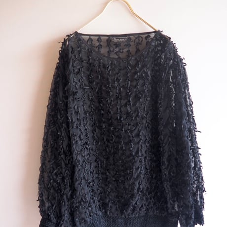 made in W.Germany ribbon design sheer blouse