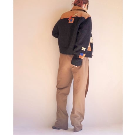 "Sandy Starkman" suede patchwork knitted jacket