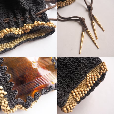 40〜50s wood beads drawstring woven bag