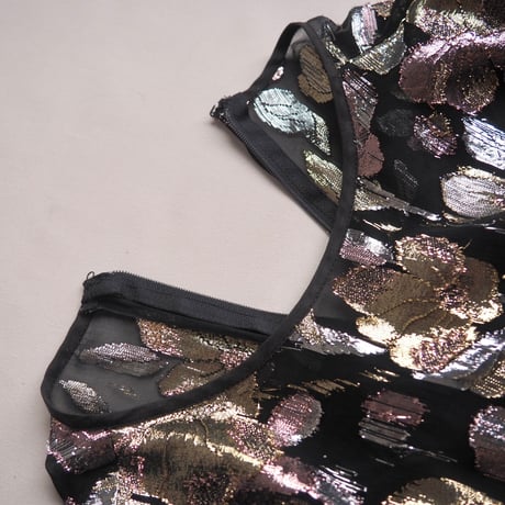 80s floral metallic peplum blouse
