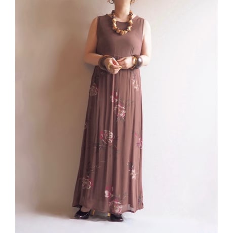 90s floral sleeveless maxi dress