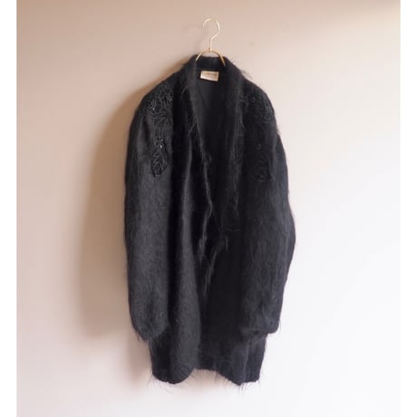 80s floral embroidered fuzzy long cardigan