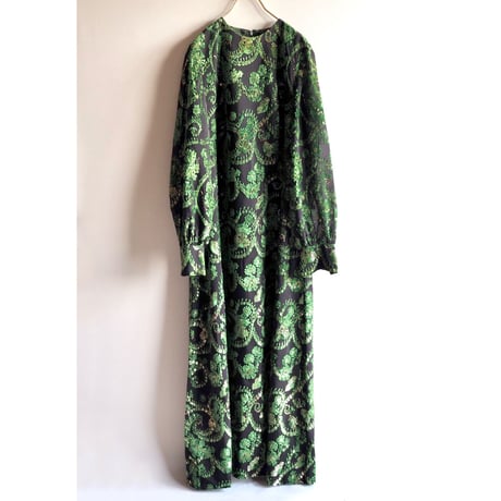 70s gold×velvet fabric maxi dress