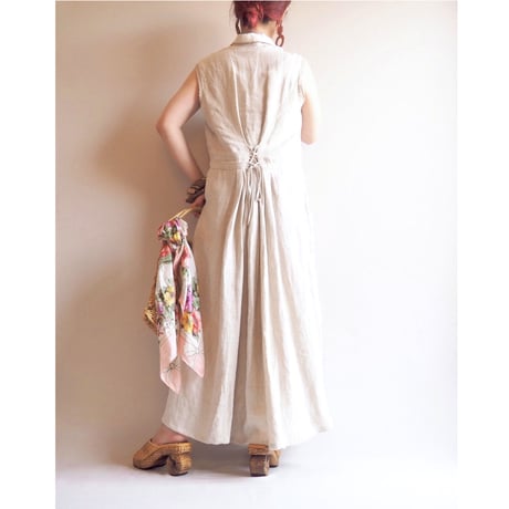 vintage folk linen sleeveless maxi dress