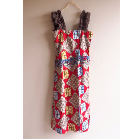 vintage african batik ruffle maxi dress