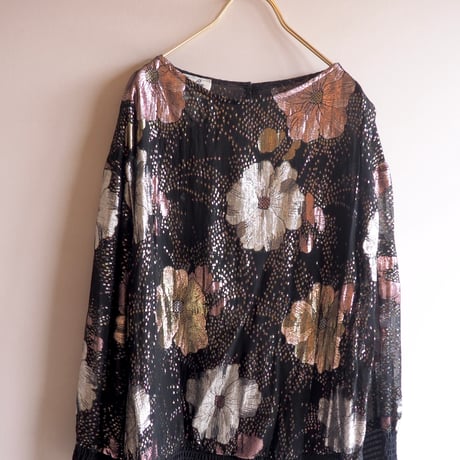70〜80s "Andree Gaye" metallic floral blouse