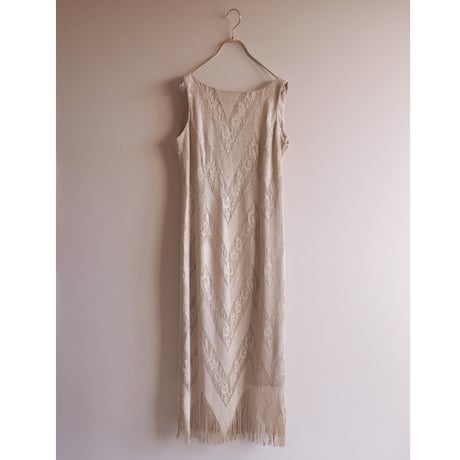"Nuit" metallic crochet fringe sleeveless maxi dress
