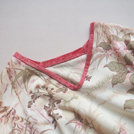 70s floral velvet × cotton midi dress