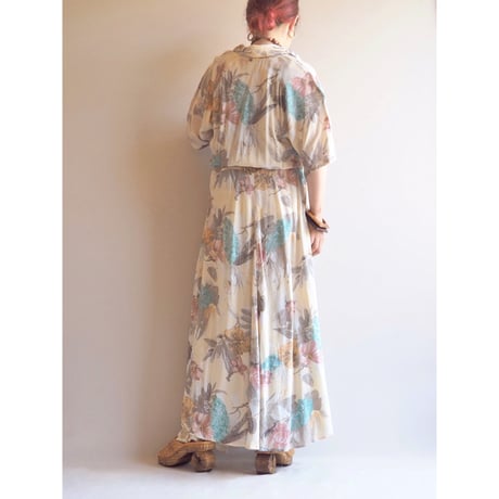 vintage floral semi sheer shirts maxi dress