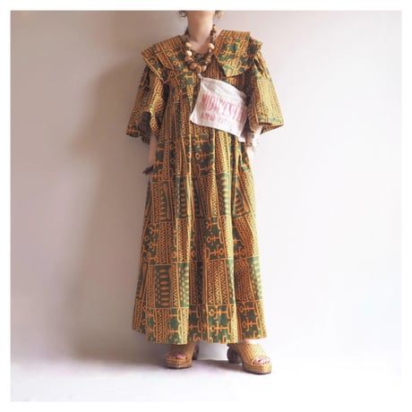 "YOU LIM of California" big collar tribal maxi dress