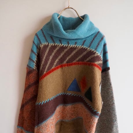 "jupe sport" turtleneck switching design sweater