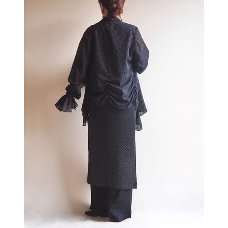vintage sheer floral shirring design blouse