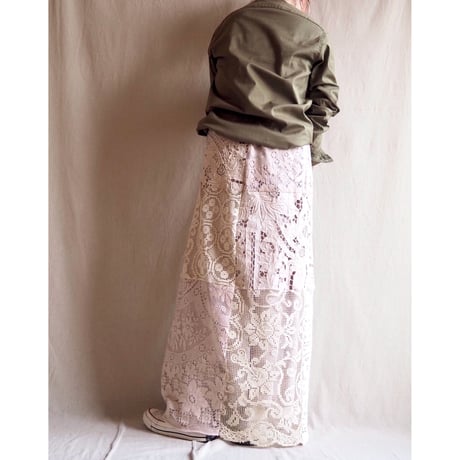 original remake lace patchwork maxi skirt (beige)