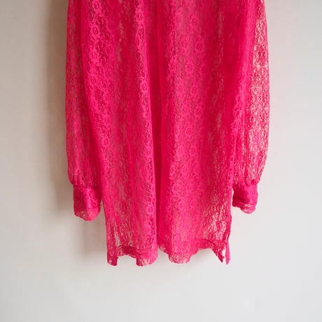 80s〜 vivid pink lace blouse