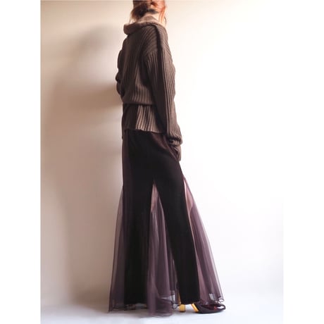"Jessica howard" brown velours×tulle marmade skirt