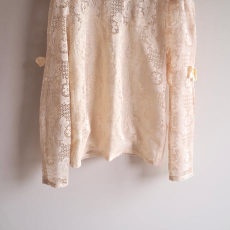 70〜80s puff sleeve lace blouse