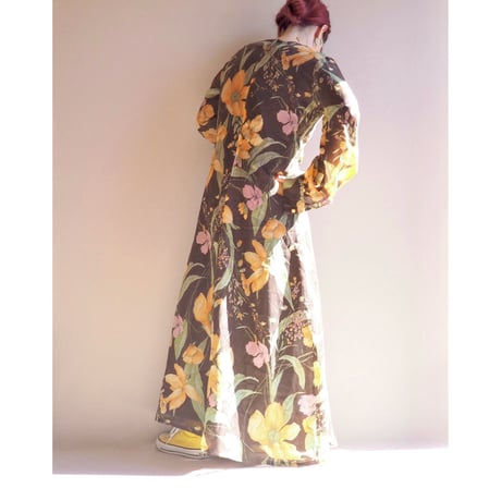 70s floral sheer L/S maxi dress