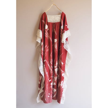 70s floral lace kaftan dress