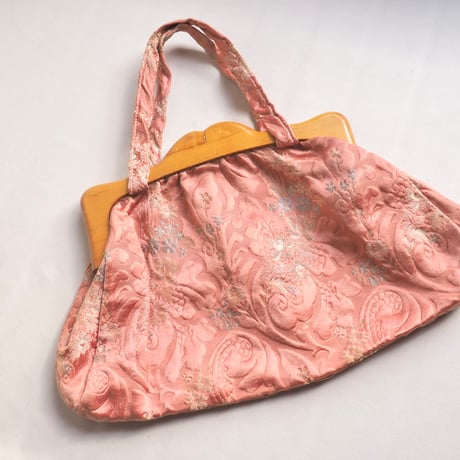 60〜70s wood handle floral brocade bag