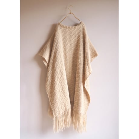 vintage beige knit fringe poncho