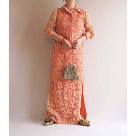 60〜70s coral pink lace maxi dress