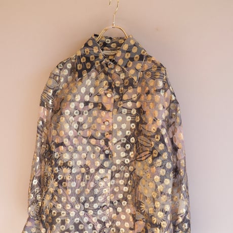 60〜70s "Contessa Monique by Florence Alper" metallic floral blouse