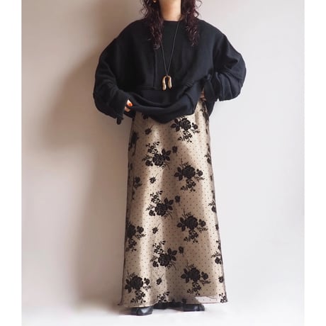 90s〜 "Coldwater Creek" floral flocky flare maxi skirt
