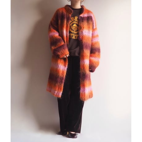 vintage warm color fuzzy long cardigan