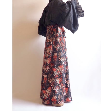 vintage floral wrap maxi skirt