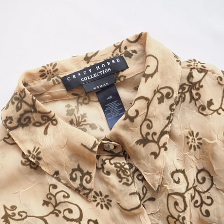"crazy horse" abstract crinkle sheer blouse