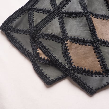 vintage leather × crochet patchwork tops