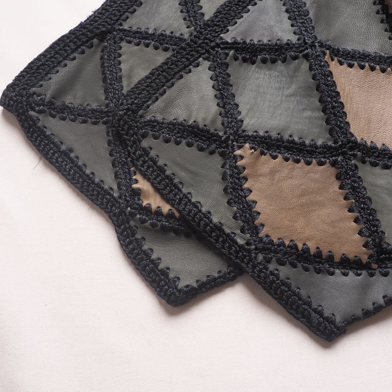 vintage leather × crochet patchwork tops | Nia